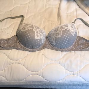 Gray lace polka dotted candies bra